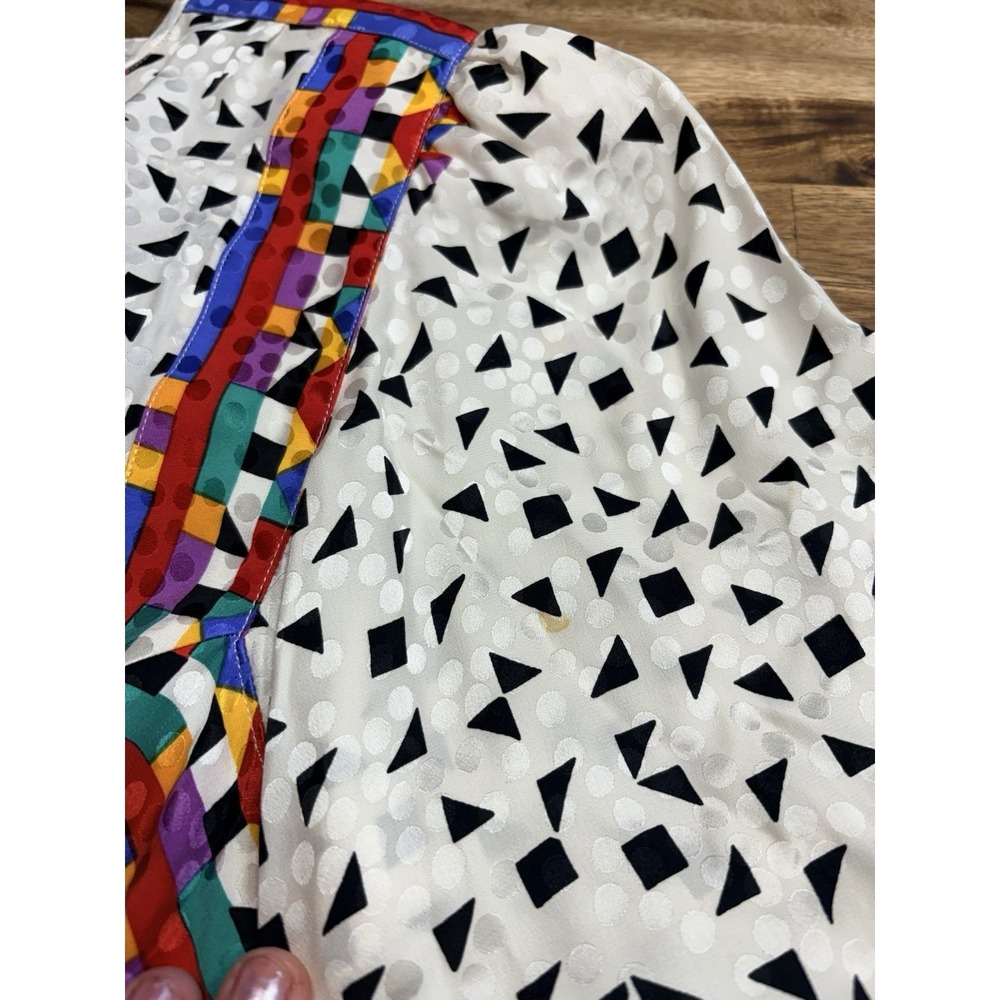 Anne Crimmins Silk Maxi Dress 14 Vintage Belted Geometric Retro - Picture 6 of 12